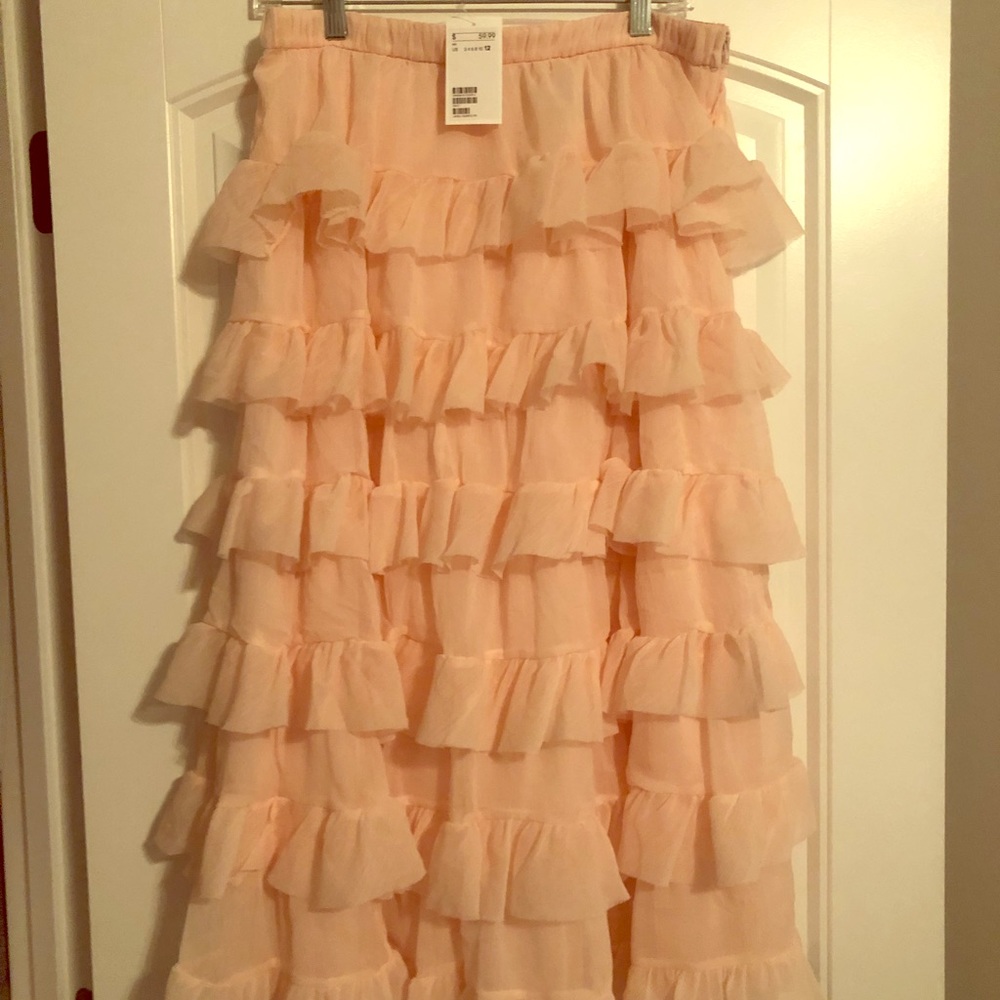 H&M Blush Pink Midi Ruffle Skirt  ~ NWT Size 12